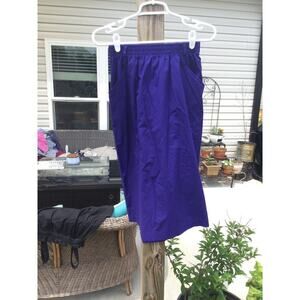 Vtg tan jay womens midi skirt size 10 M purple cotton pockets stretch modest 80s